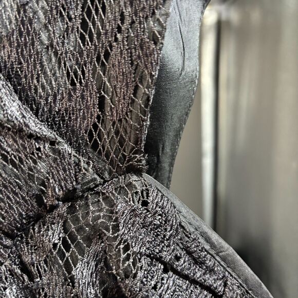 Wednesday Addams Gothic Prom Dress Black Lace 80s Vintage Nuance Ruched Size 11 - Picture 9 of 15